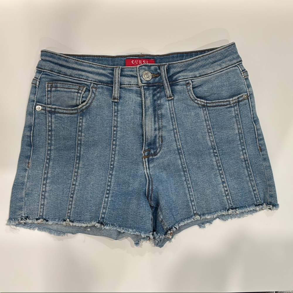 ✨Like New✨Guess Blue Jean Short Shorts,Frayed Hem,Sexy,Pleats,Festival,Party